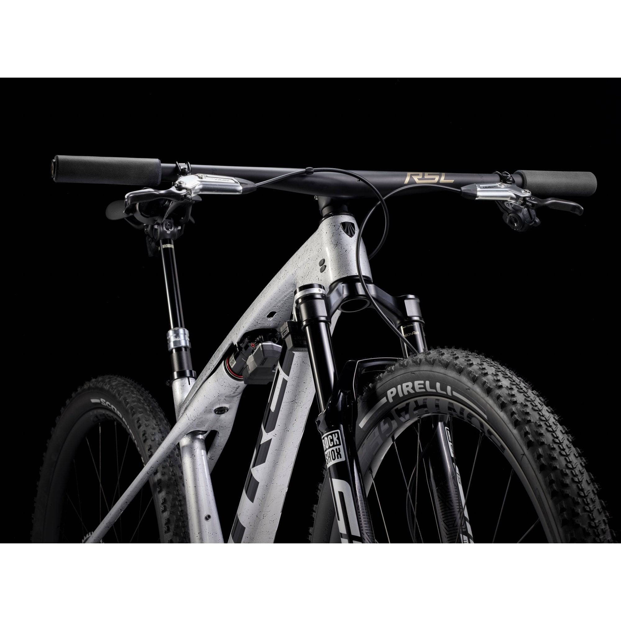 Trek Supercaliber SLR 9.9 Flight Attendant Gen 2 mountain bike for XC racing, featuring lightweight frame and advanced suspension.