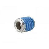 Trek M5x6mm black hex bolt with 2.5mm thread locker, secure bike fastener, component for bicycle maintenance.