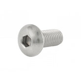 Trek M5x0.8mm silver button head cap screw, 12mm length, for bicycle frames and accessories, close-up of screw head.