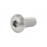 Trek M5x0.8mm silver button head cap screw, 12mm length, for bicycle frames and accessories, close-up of screw head.