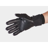 Trek Circuit Windshell cycling gloves, lightweight wind-resistant bike gloves, close-up of black gloves with textured palms.