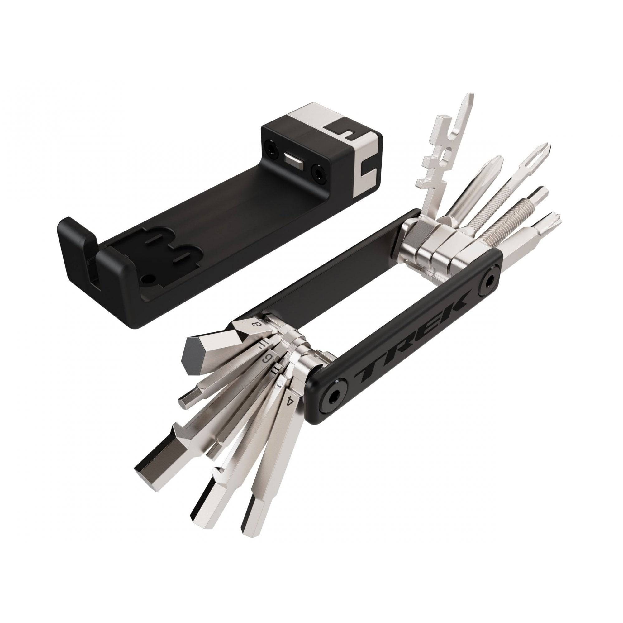 Trek Pro BITS multi-tool in black with 18 functions, compact and durable workshop tool for versatile repairs and maintenance.