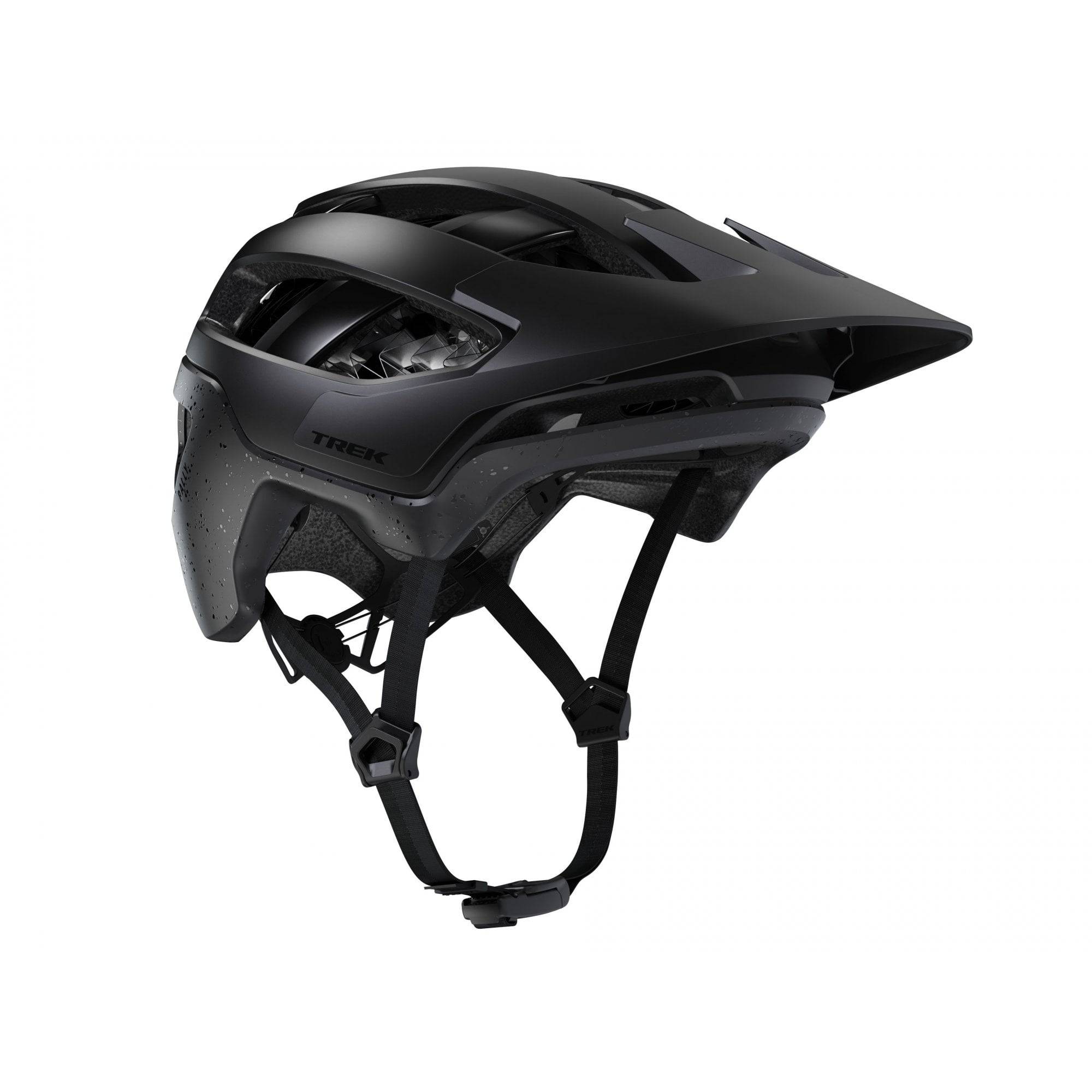 Trek Rally WaveCel mountain bike helmet with impact protection and ventilation, shown on a rider's head.
