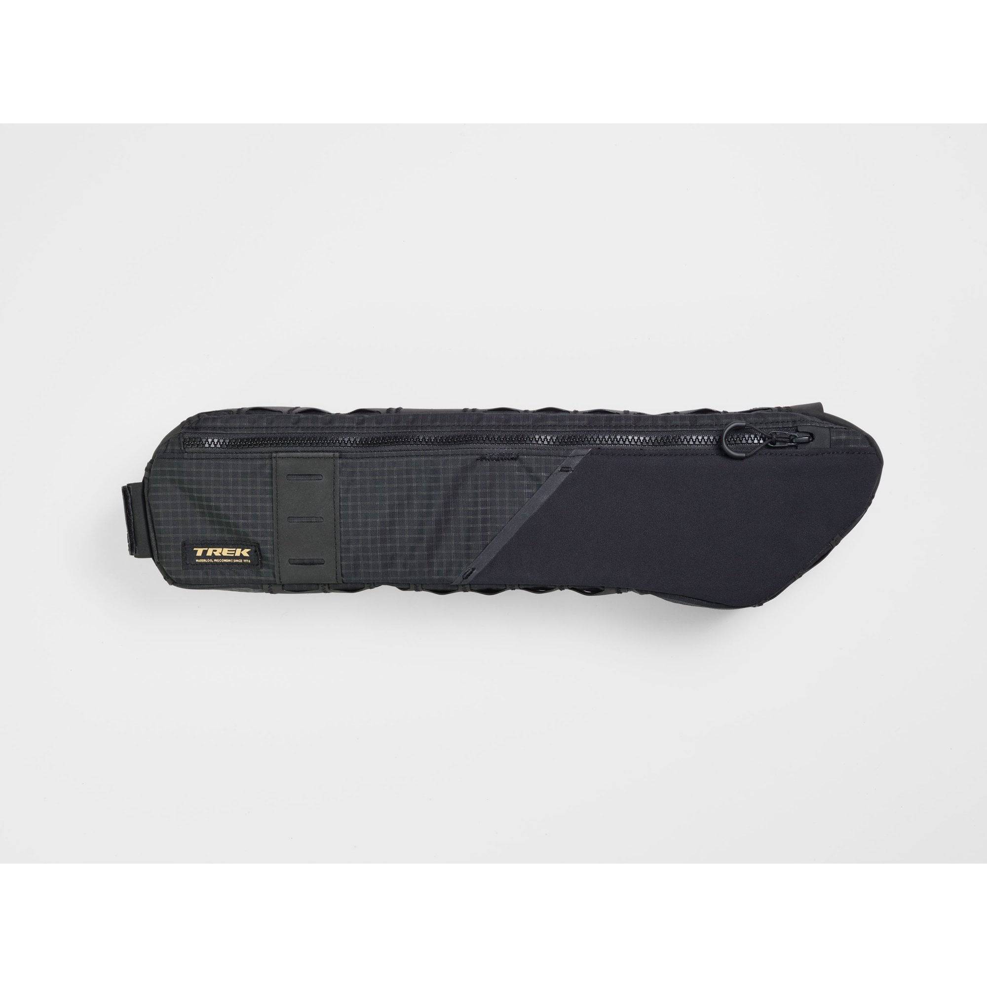 Trek bike packing adventure frame bag attached to a bike frame, durable cycling storage accessory for cycling trips.