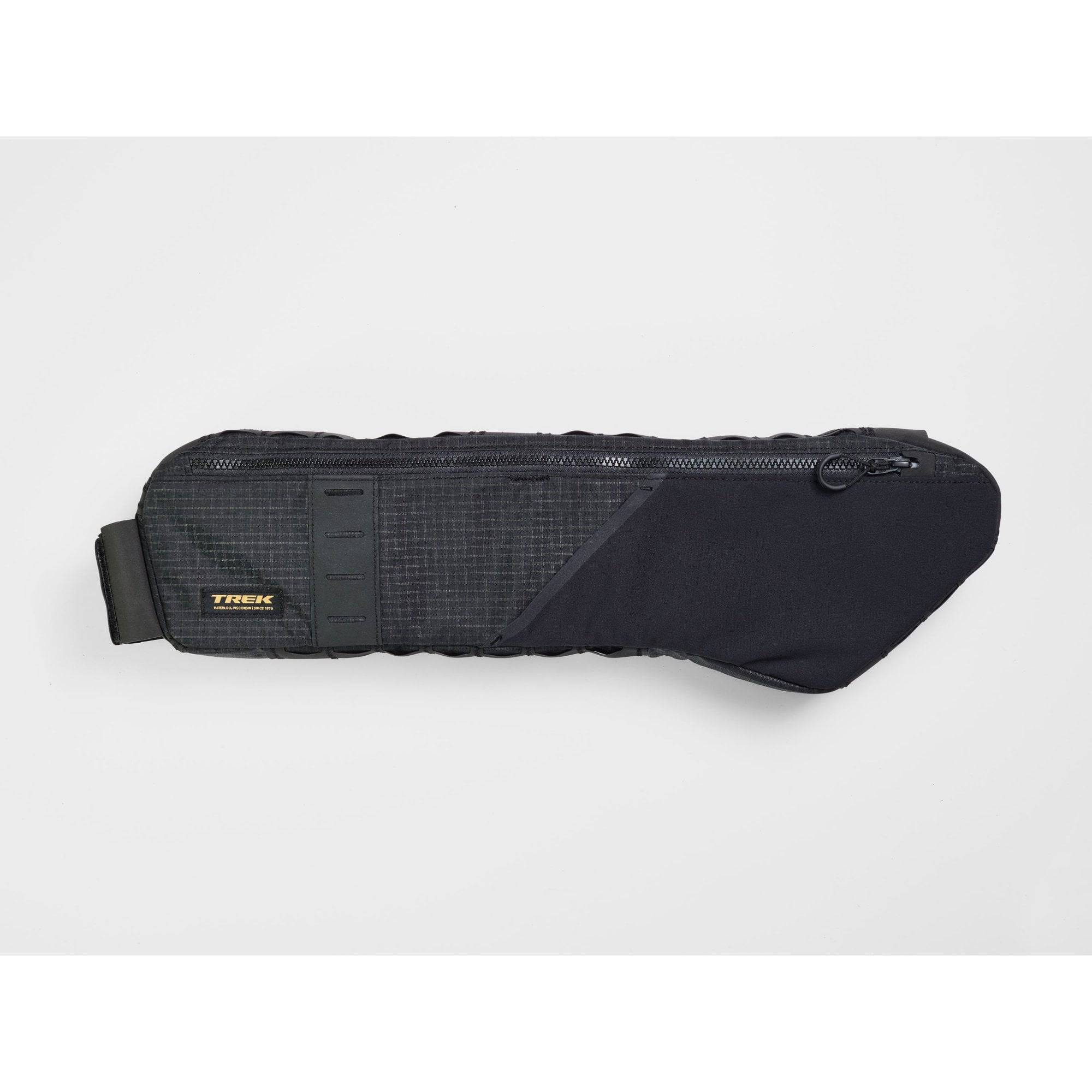 Trek bike packing adventure frame bag attached to a bicycle frame, durable cycling storage accessory for long-distance rides.