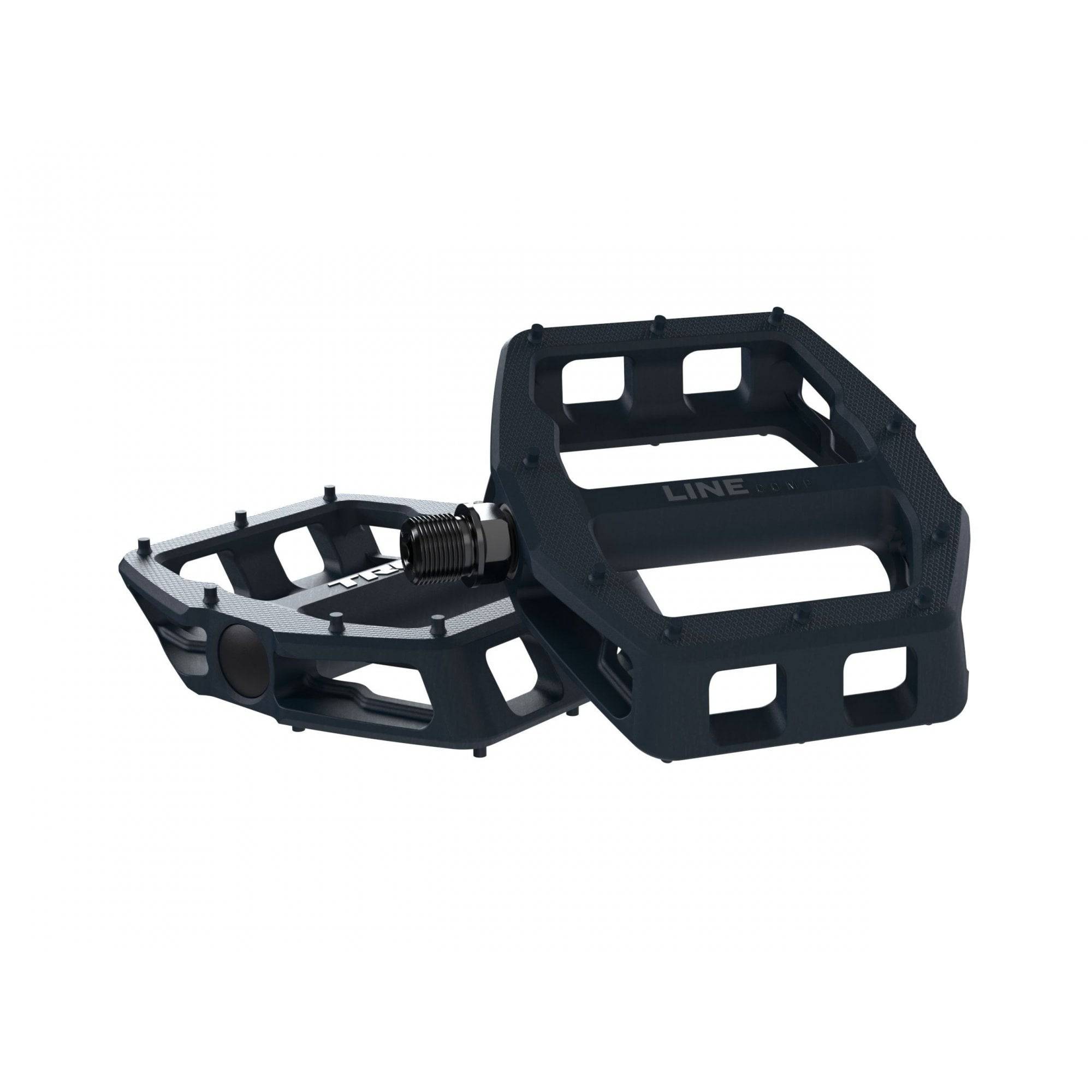 Trek Line Comp flat bike pedal set with durable construction, superior grip, and stability for mountain and road biking.