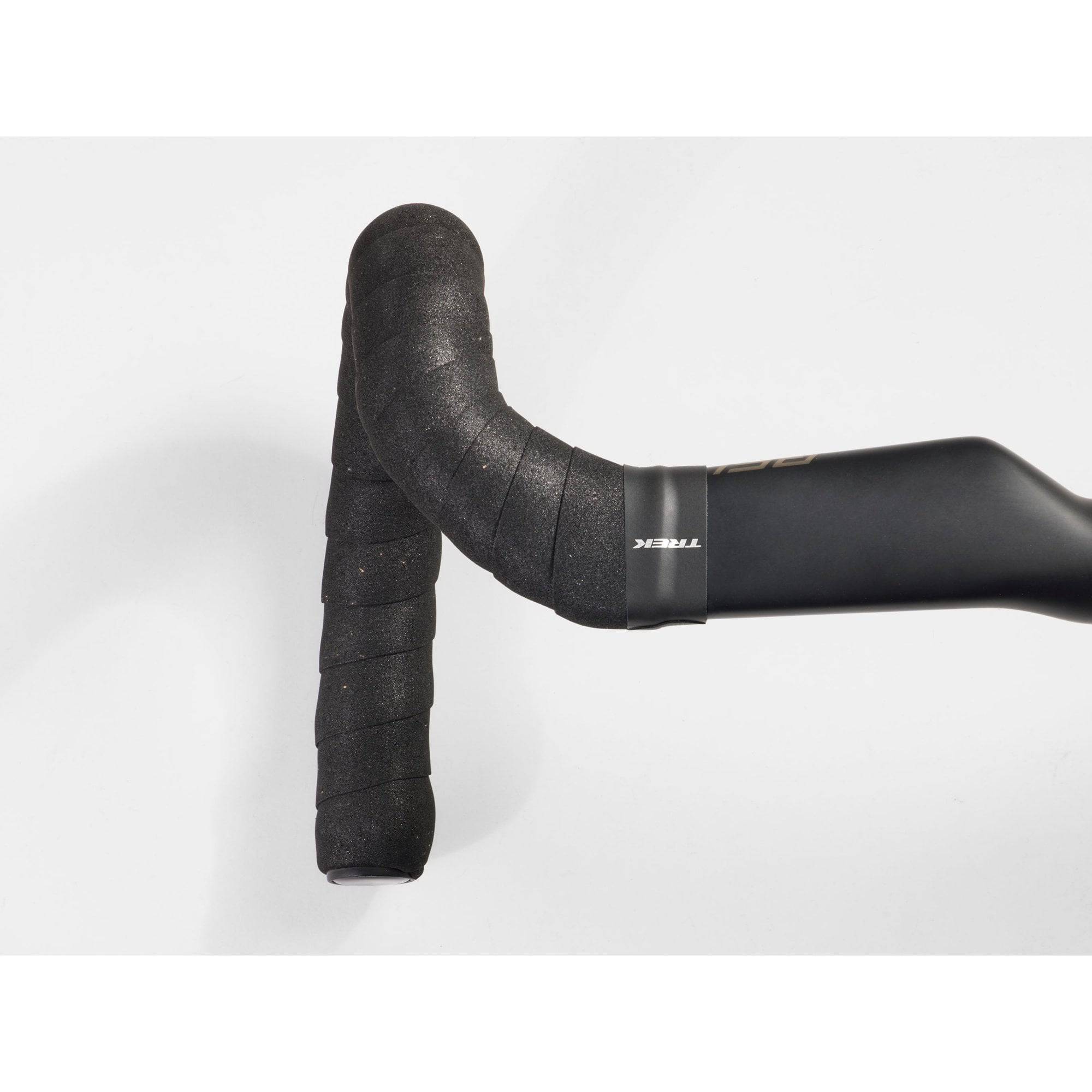 Trek Double Gel Cork Handlebar Tape set showing black cushioned, shock-absorbing bar tape wrapped around bicycle handlebars.