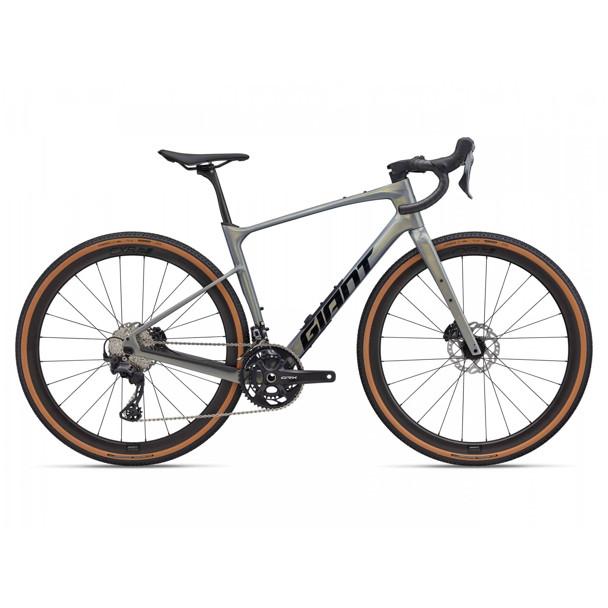 Giant Revolt Advanced 0 gravel bike with adjustable wheelbase and integrated storage, shown with sleek frame and off-road tires.