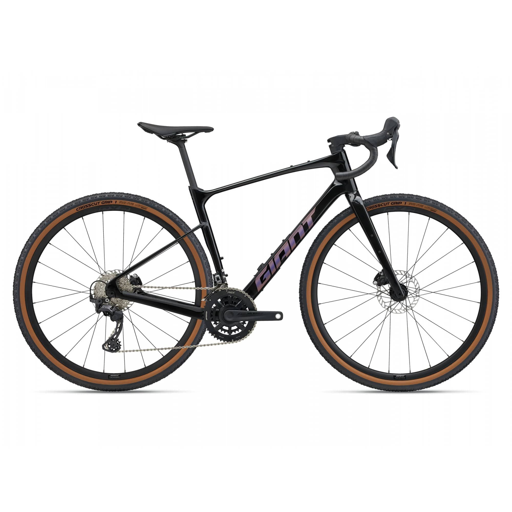 Giant Revolt Advanced 2 gravel bike with adjustable wheelbase and integrated storage, shown on a scenic trail.