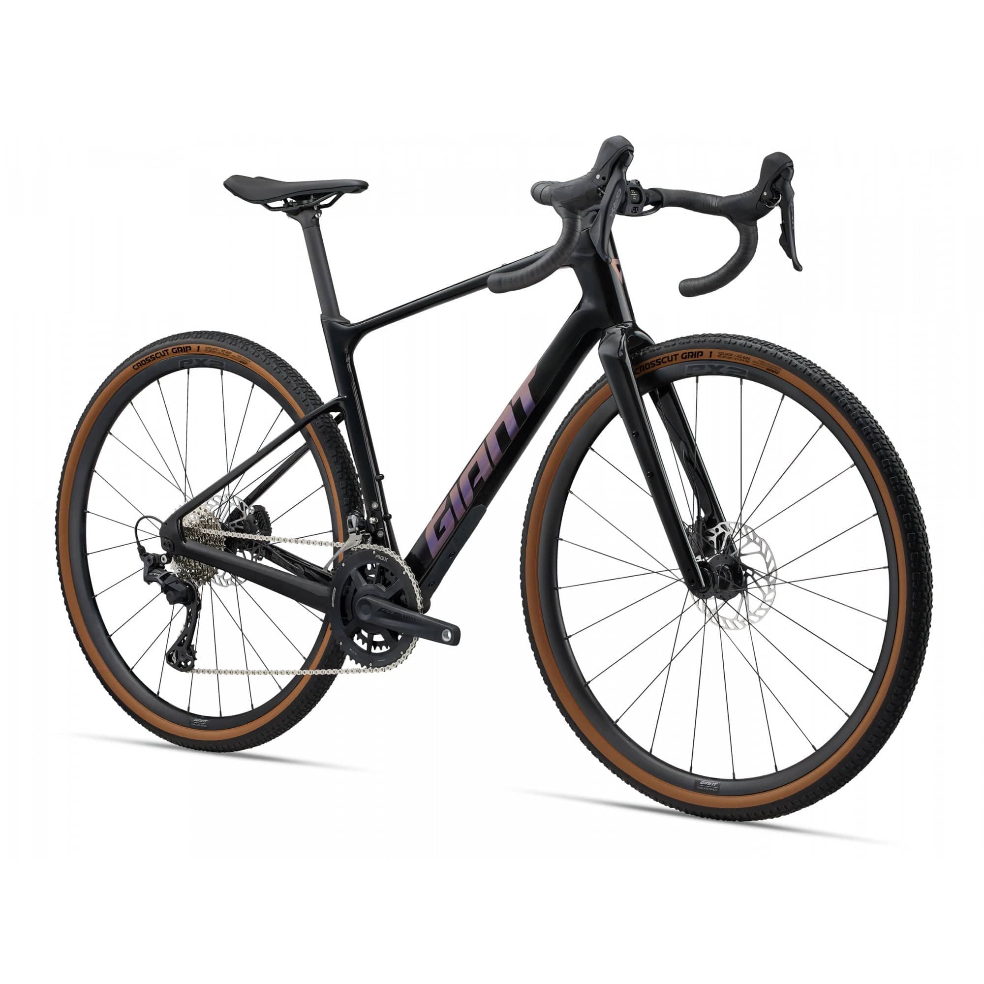 Giant Revolt Advanced 2 gravel bike with adjustable wheelbase and integrated storage, shown with sleek frame and off-road tires.