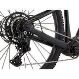 Giant Fathom E+ 2 e-Mountain Bike with 625Wh battery and 75Nm torque, black frame and rugged mountain bike tires.