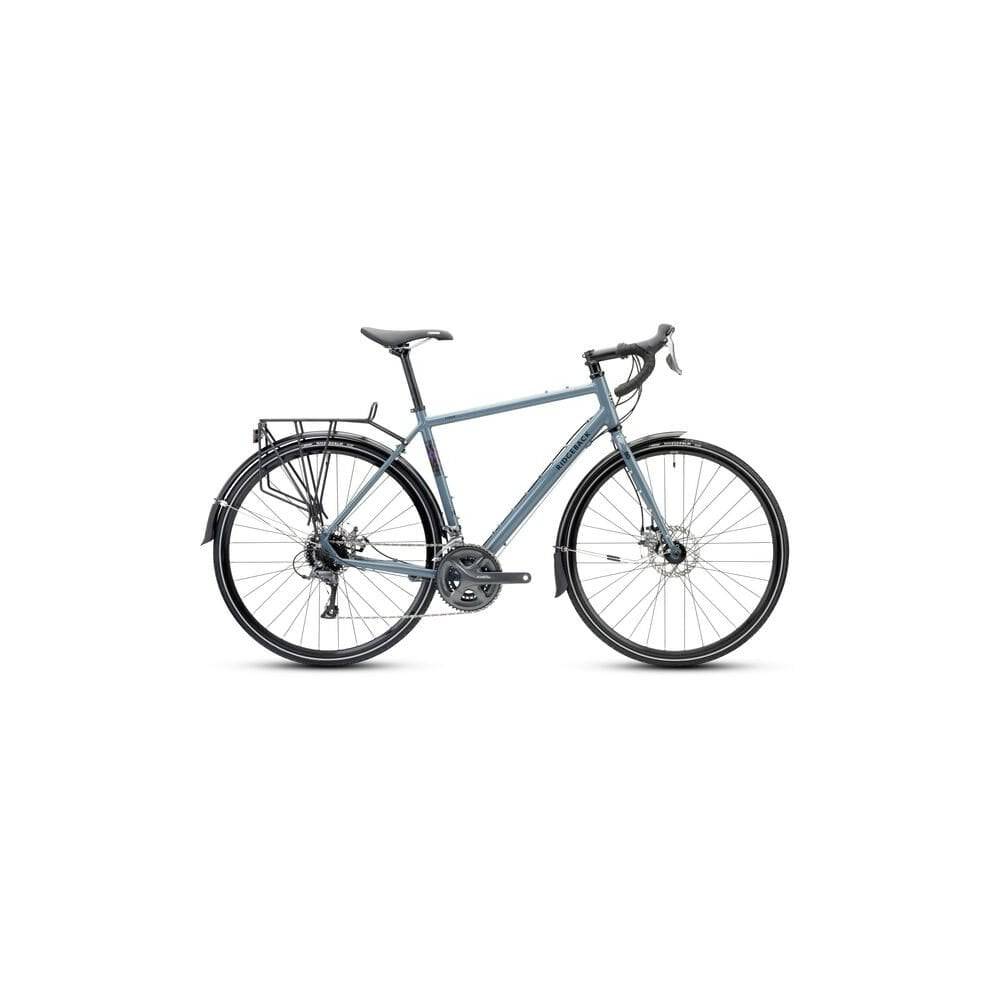 Ridgeback Tour touring bike with Shimano Claris shifters and mechanical disc brakes, designed for adventure riding.