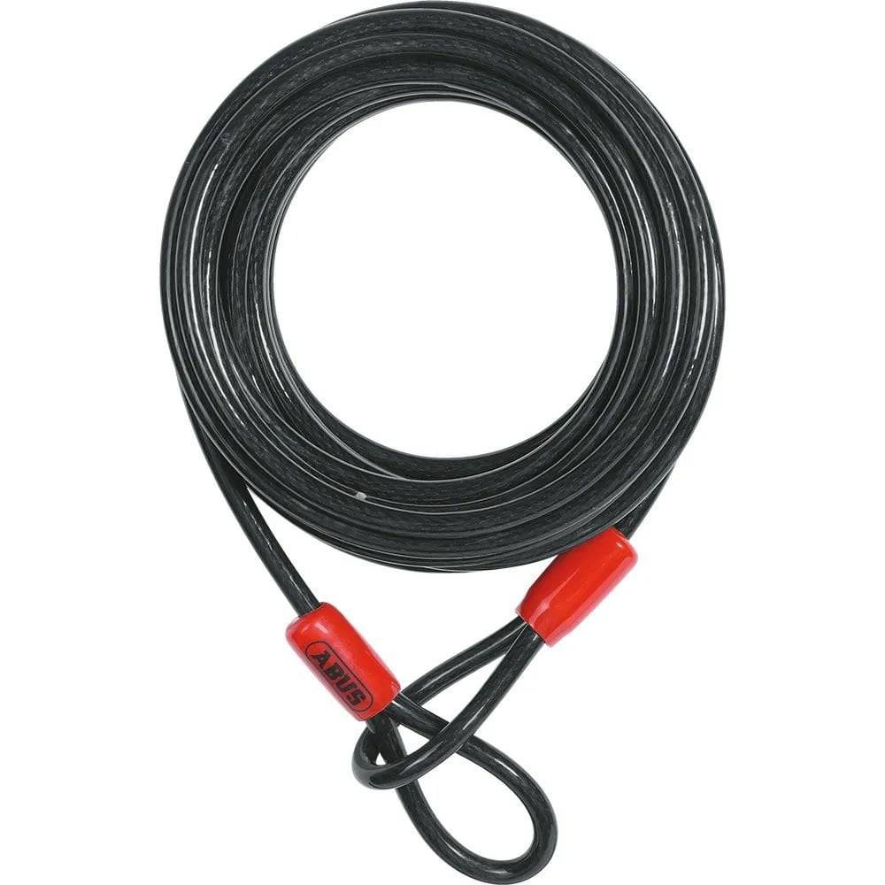 ABUS Cobra 10/220 loop cable lock for bikes with protective coating, showing the flexible metal cable and locking mechanism.