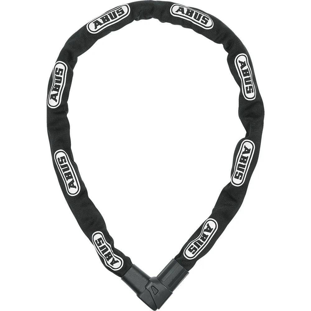 ABUS 1010/140 black city chain lock with 9mm hexagonal chain and textile sleeve, ideal for bicycle security.
