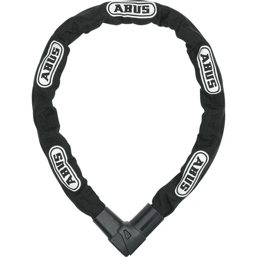 Black ABUS 1010/85 City Chain Lock with textile sleeve, secure bike lock accessory for bicycle security.