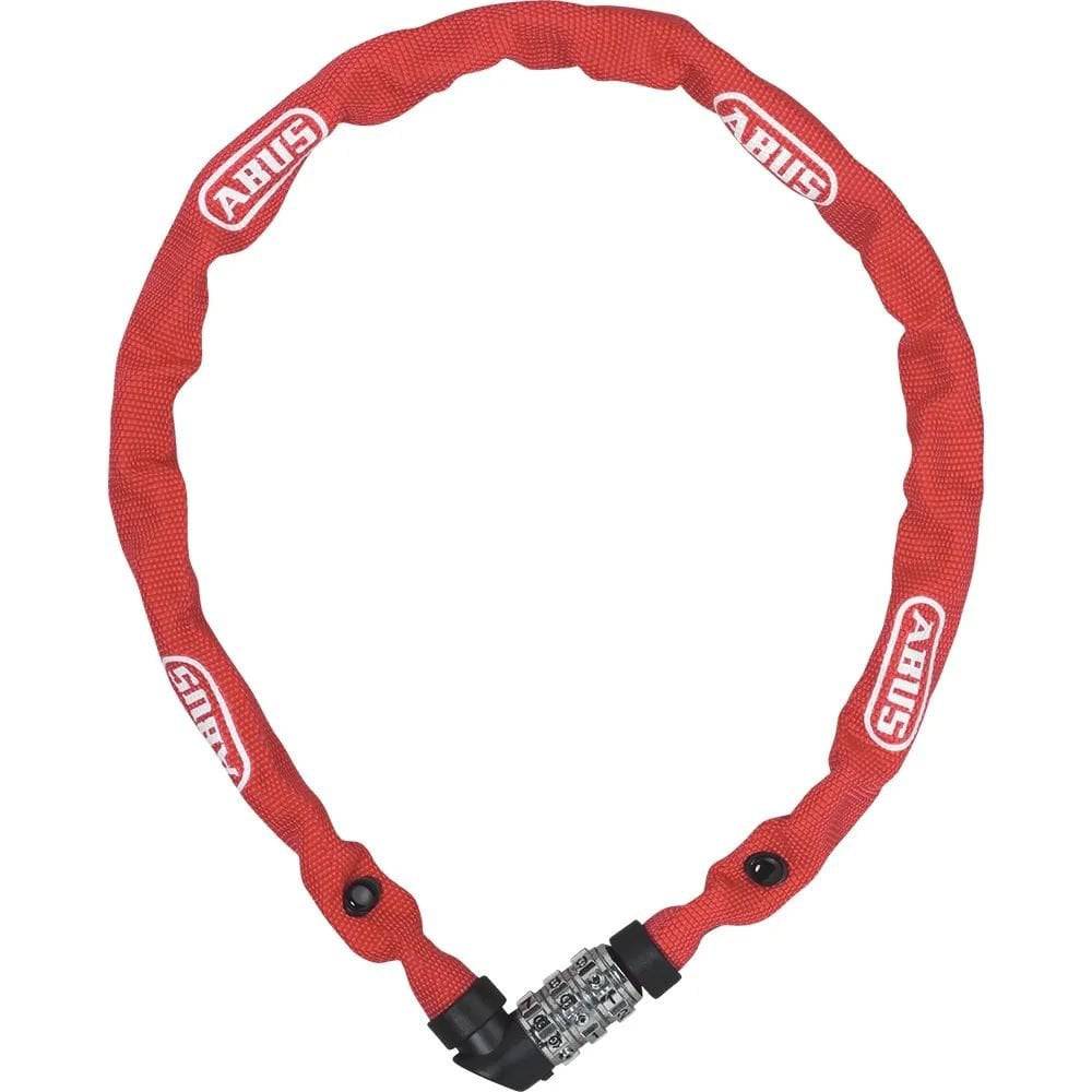 ABUS Chain Lock 1200/60 Web Red, hardened steel bike lock with textile sleeve for security and protection.