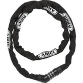 ABUS Steel-O-Chain 4804C/110 BK bike lock with black steel chain and combination lock for bicycle security.