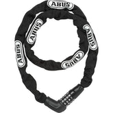 ABUS 5805C/110 BK steel bike chain lock with durable number reels, showing the chain and lock mechanism in black.