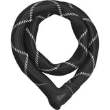 ABUS 8210 IVEN bike chain lock with protective sleeve, durable security accessory for bicycles, shown coiled on a surface.