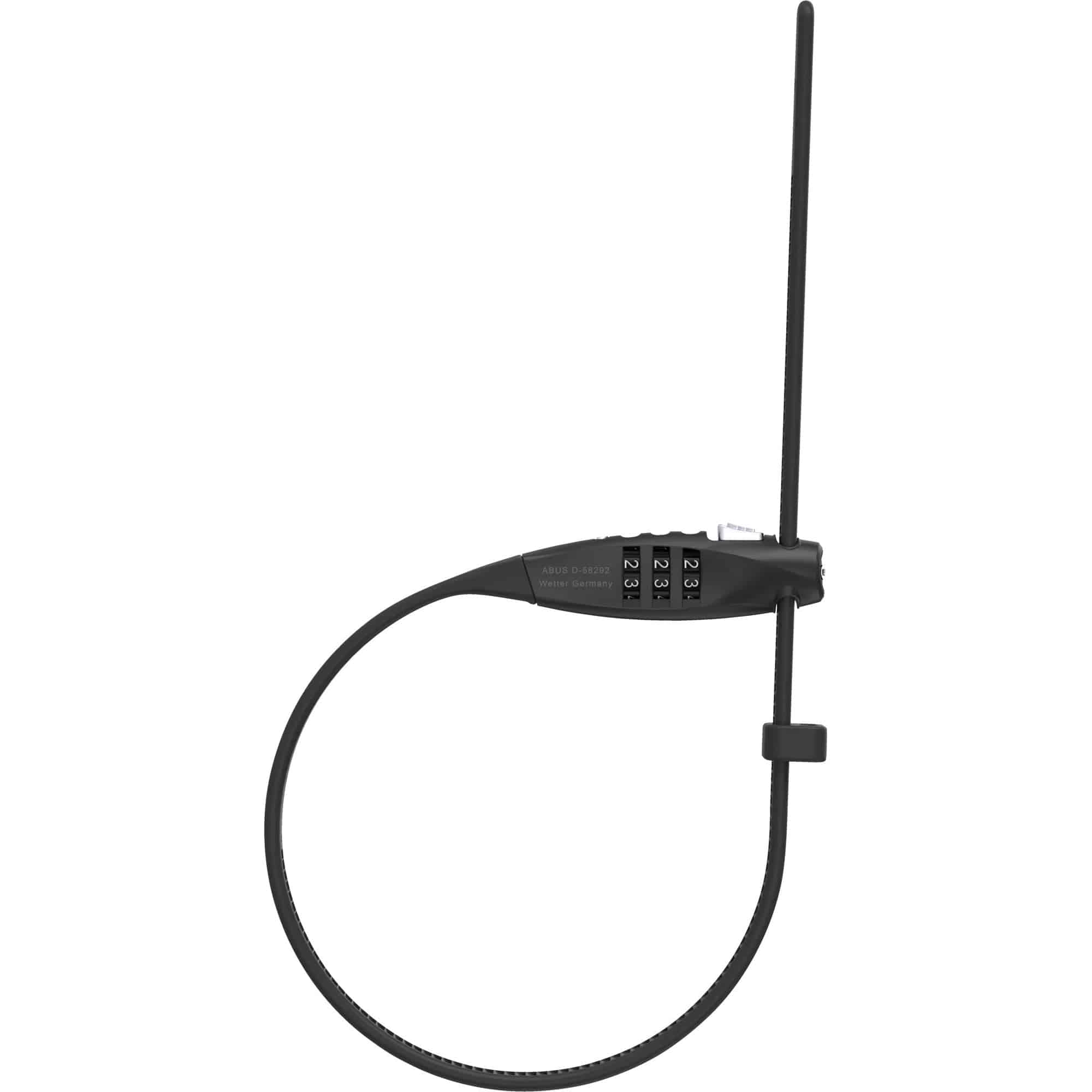 ABUS Combiflex TravelGuard BK cable lock with 3-digit combination securing helmets and bags, black accessory for travel security.