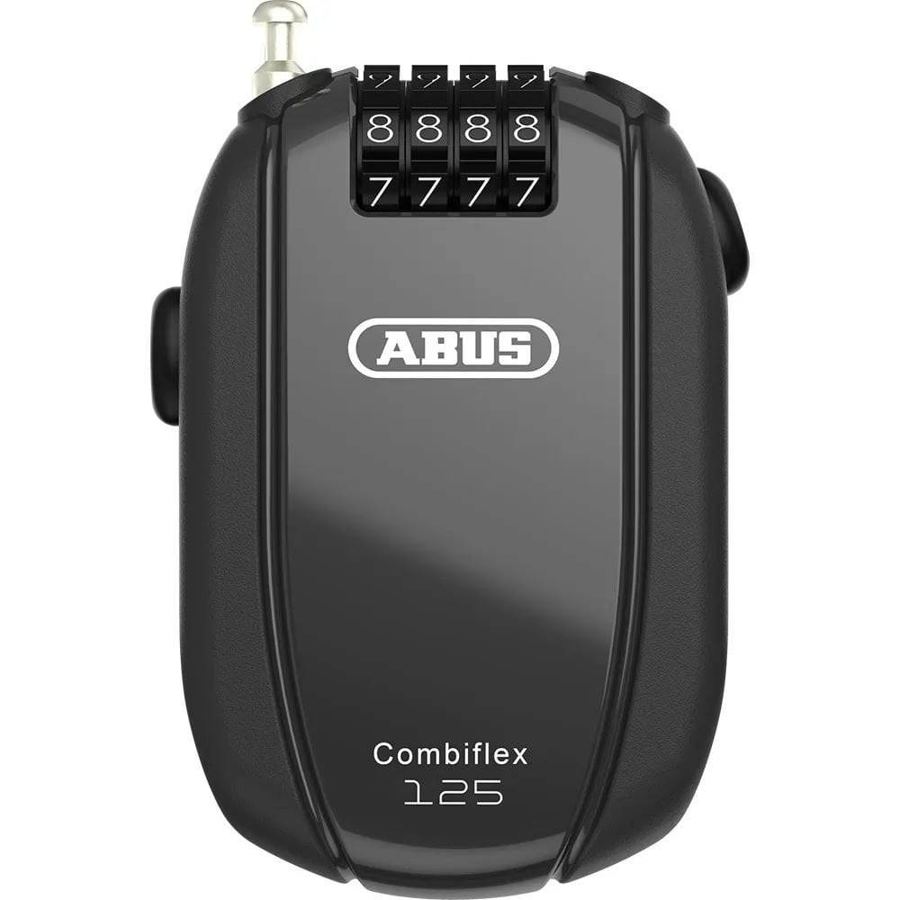ABUS Combiflex Trip 125 retractable cable lock with customizable combination, showing the sturdy cable and lock mechanism.