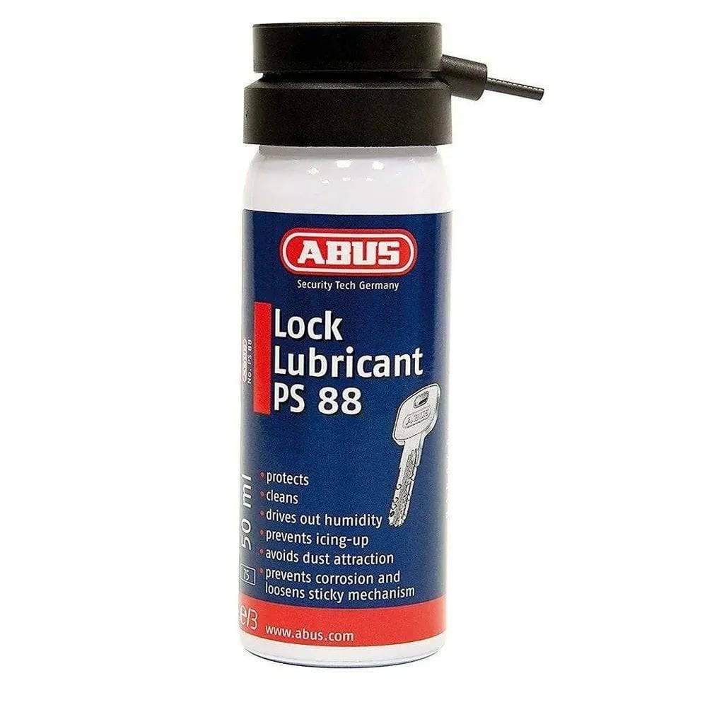 ABUS PS88 lock maintenance spray bottle, lubricant and corrosion protector for locks, with nozzle for easy application.