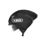 ABUS GAMECHANGER triathlon helmet with aerodynamic design for cycling, time trials, and track racing, shown from front angle.