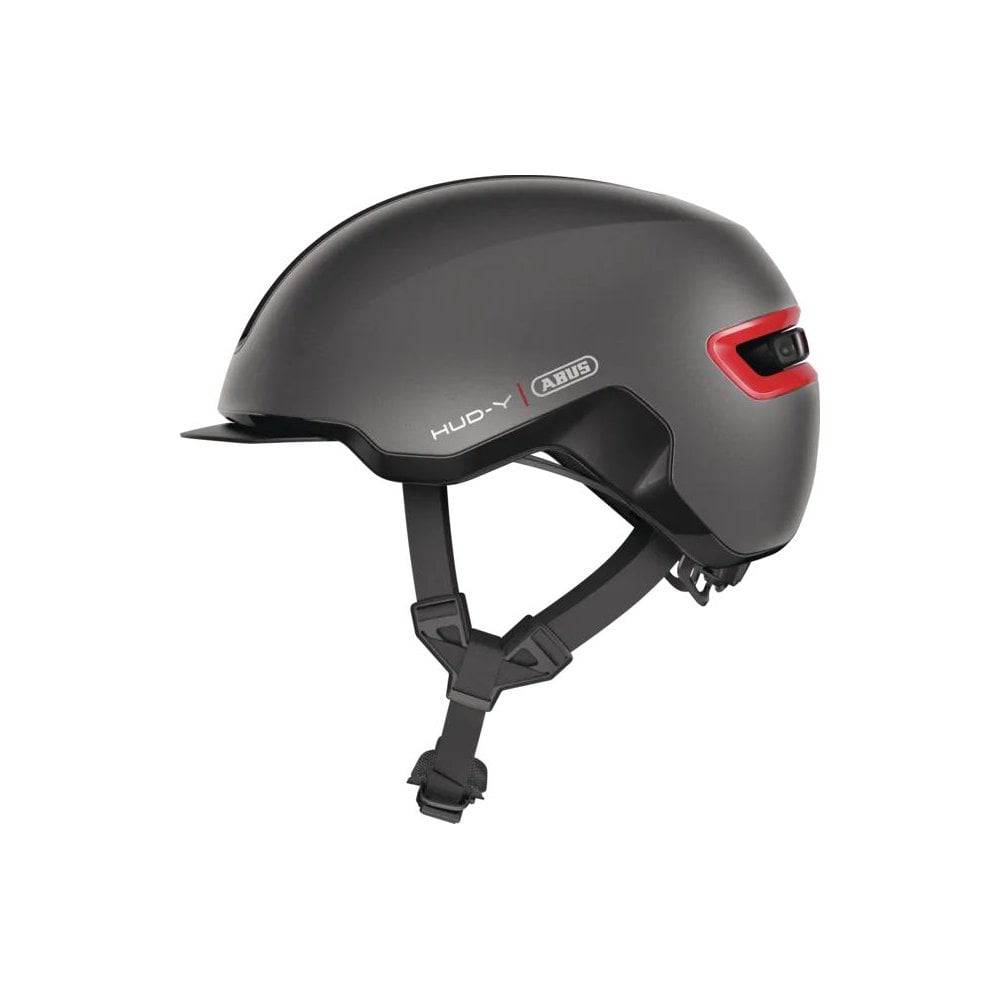 ABUS HUD-Y urban cycling helmet with built-in rechargeable rear LED light, designed for city commuters and safety.