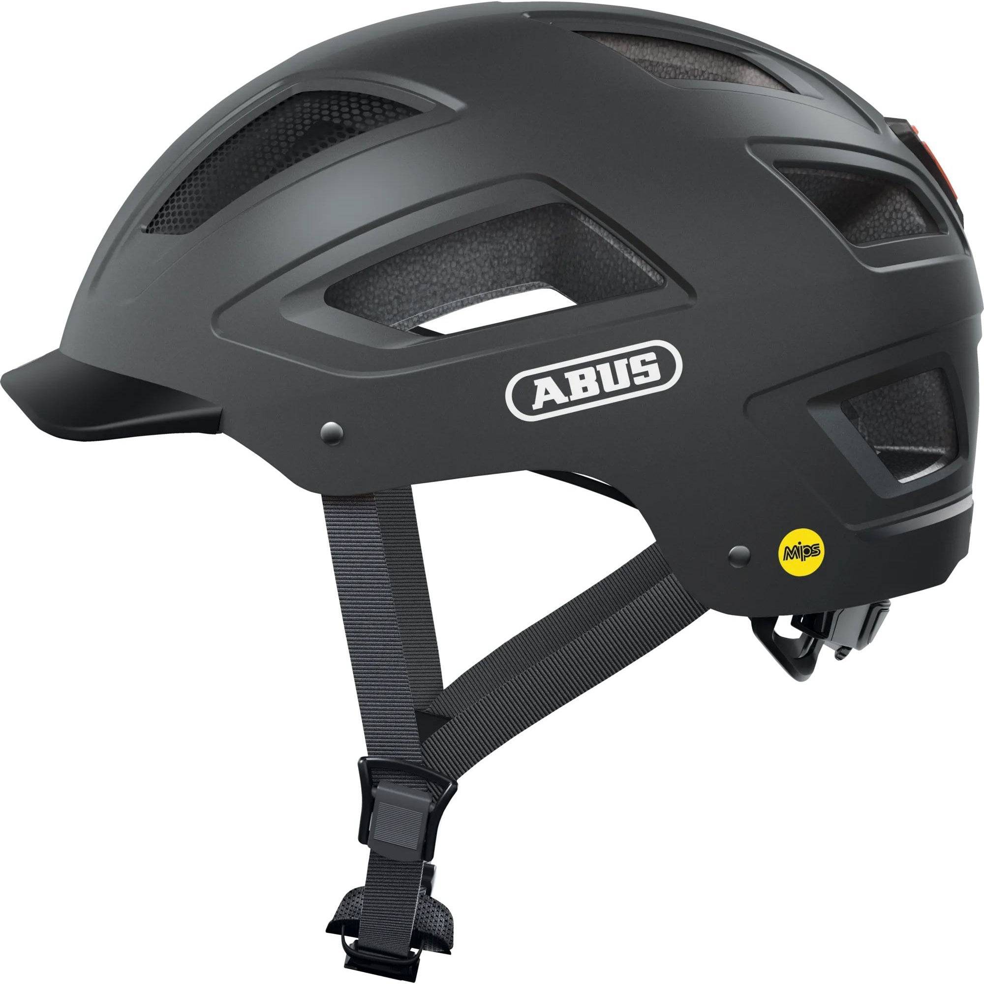 ABUS HYBAN 2.0 MIPS urban cycling helmet with ventilation and adjustable fit, featuring a sleek design and safety features.