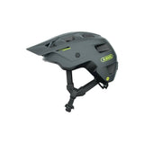ABUS MoDrop MIPS mountain bike helmet with adjustable visor and MTB fit system, showing the helmet's design and ventilation features.