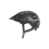 ABUS MOTRIP MIPS mountain bike helmet with adjustable fit and ventilation, shown from the front with straps and vents visible.