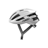 ABUS PowerDome cycling helmet with ventilation and Zoom Ace fit system, lightweight head protection for cyclists.