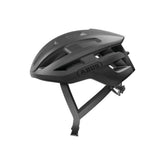 ABUS PowerDome cycling helmet with ventilation and Zoom Ace Fit system, showing adjustable straps and aerodynamic design.