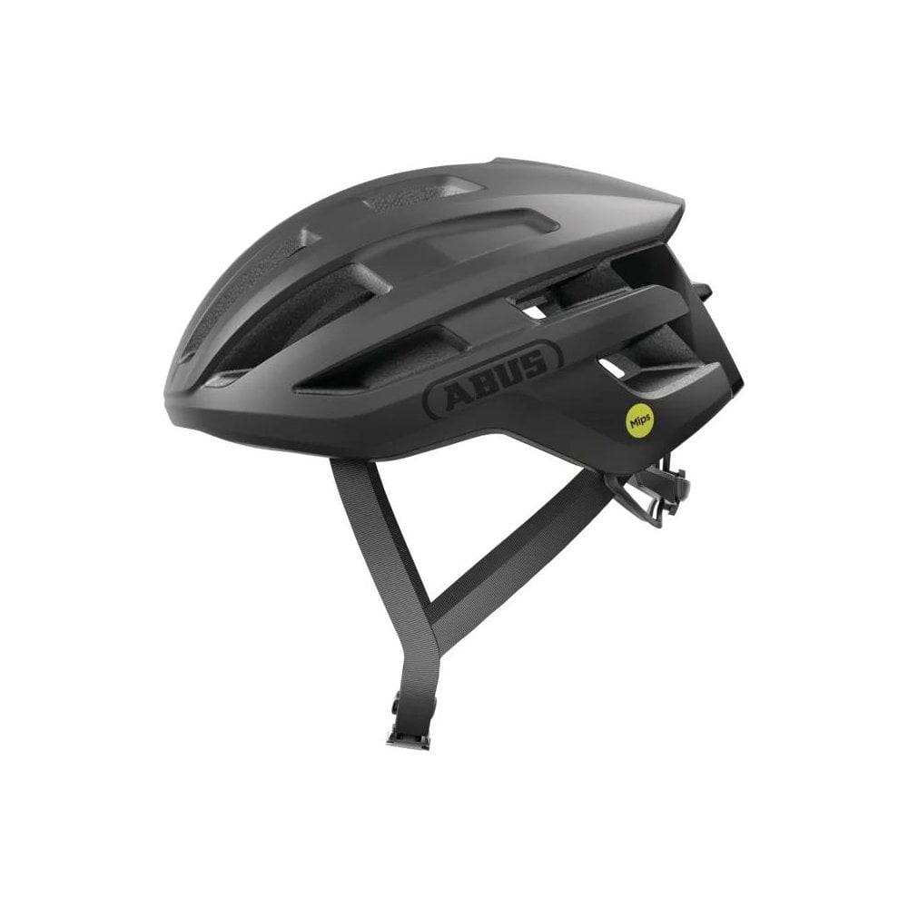 ABUS POWERDOME MIPS cycling helmet with adjustable Zoom Ace Fit and ventilation system, featuring aerodynamic design and safety features.