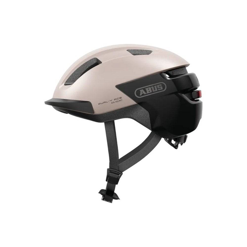 ABUS PURL-Y ACE urban e-bike helmet with rechargeable LED light, NTA certified, featuring a sleek design and adjustable straps.