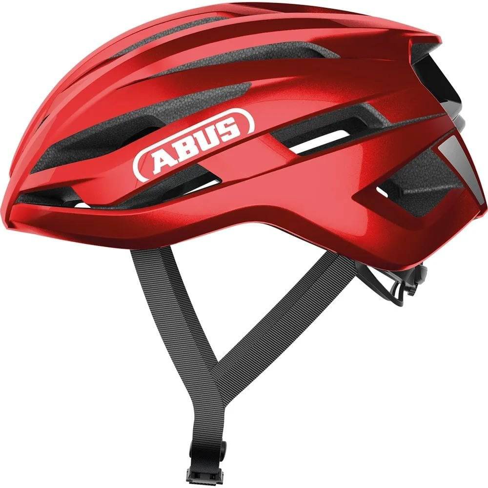 ABUS StormChaser ACE cycling helmet with ventilation, designed for road racing and cyclocross, featuring aerodynamic vents and secure fit.