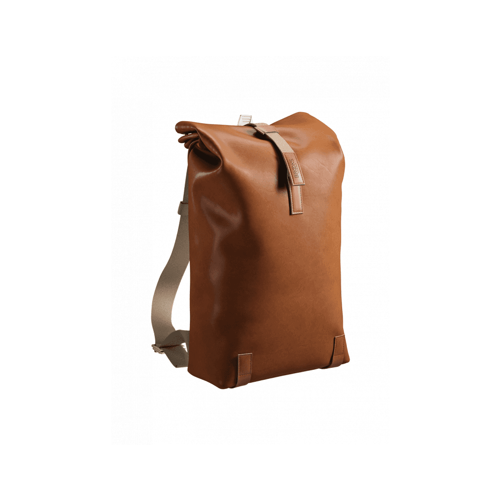 Brooks Pickwick leather backpack with laptop sleeve, handmade in Italy, ideal for urban cycling accessories.