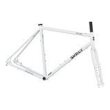 Surly Preamble white road and gravel frameset with disc brake mounts and rack mounts, showing the sleek frame and mounting points.