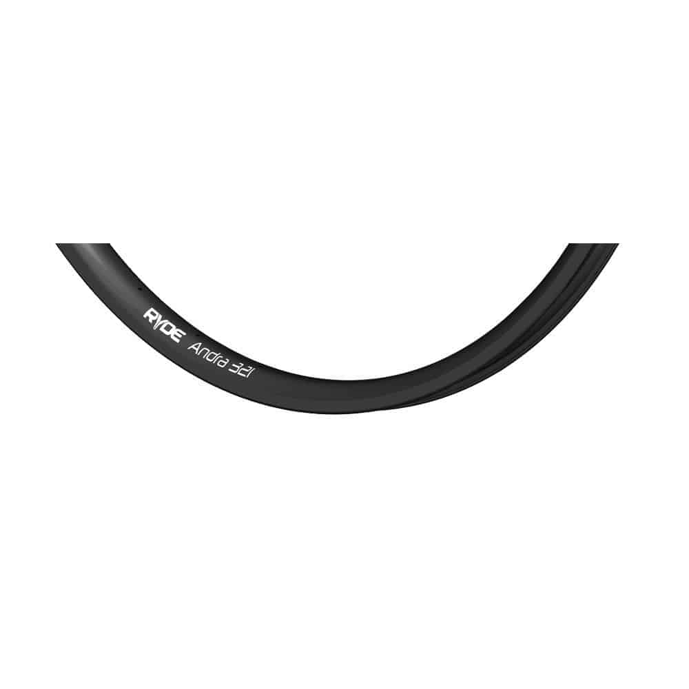Ryde Andra 321 700C disc brake road bike rim in black with 32 holes, durable performance, designed for high-performance cycling.