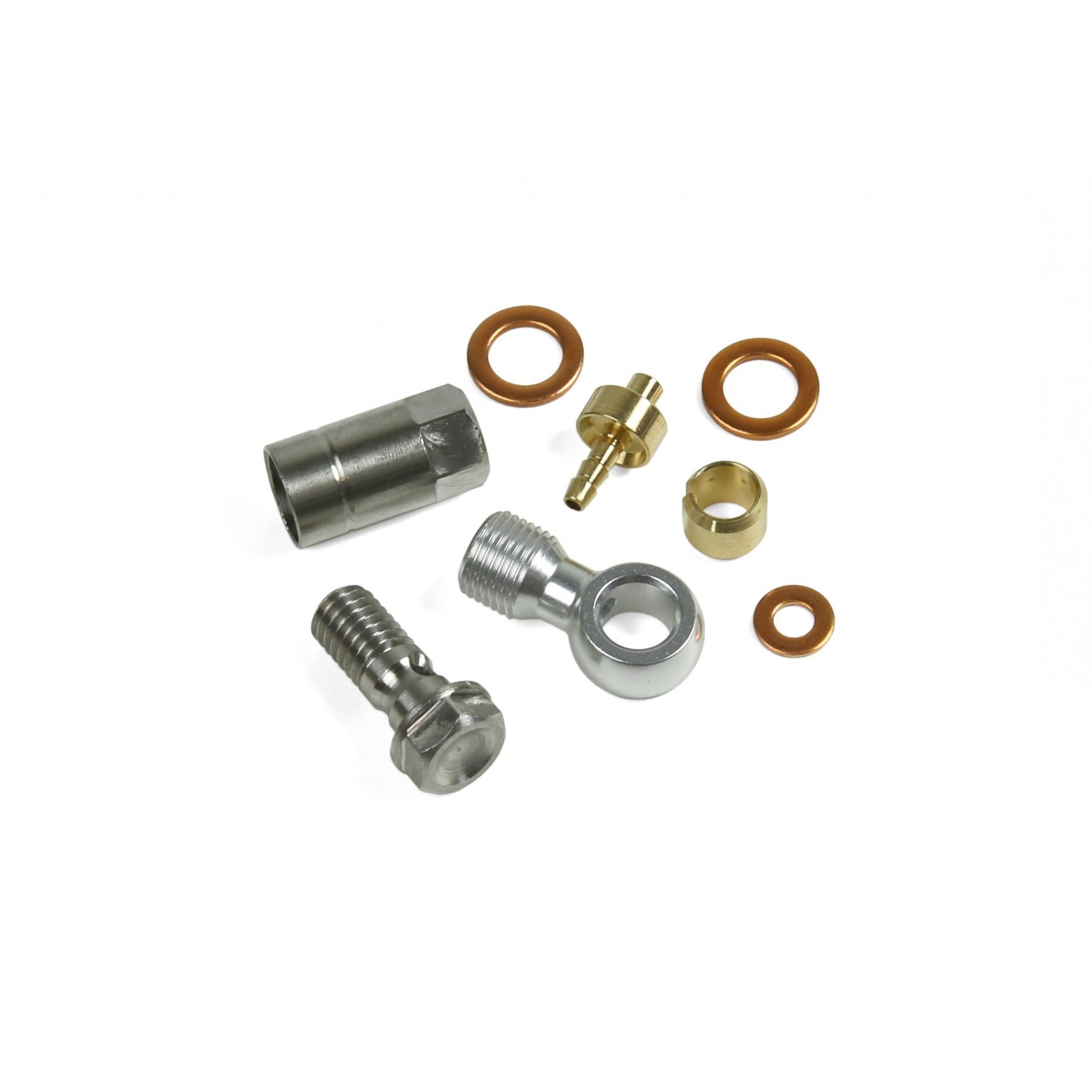 Hope 90 deg connector kit for 5mm hoses, compatible with standard and braided hoses, component for bike spares and accessories.