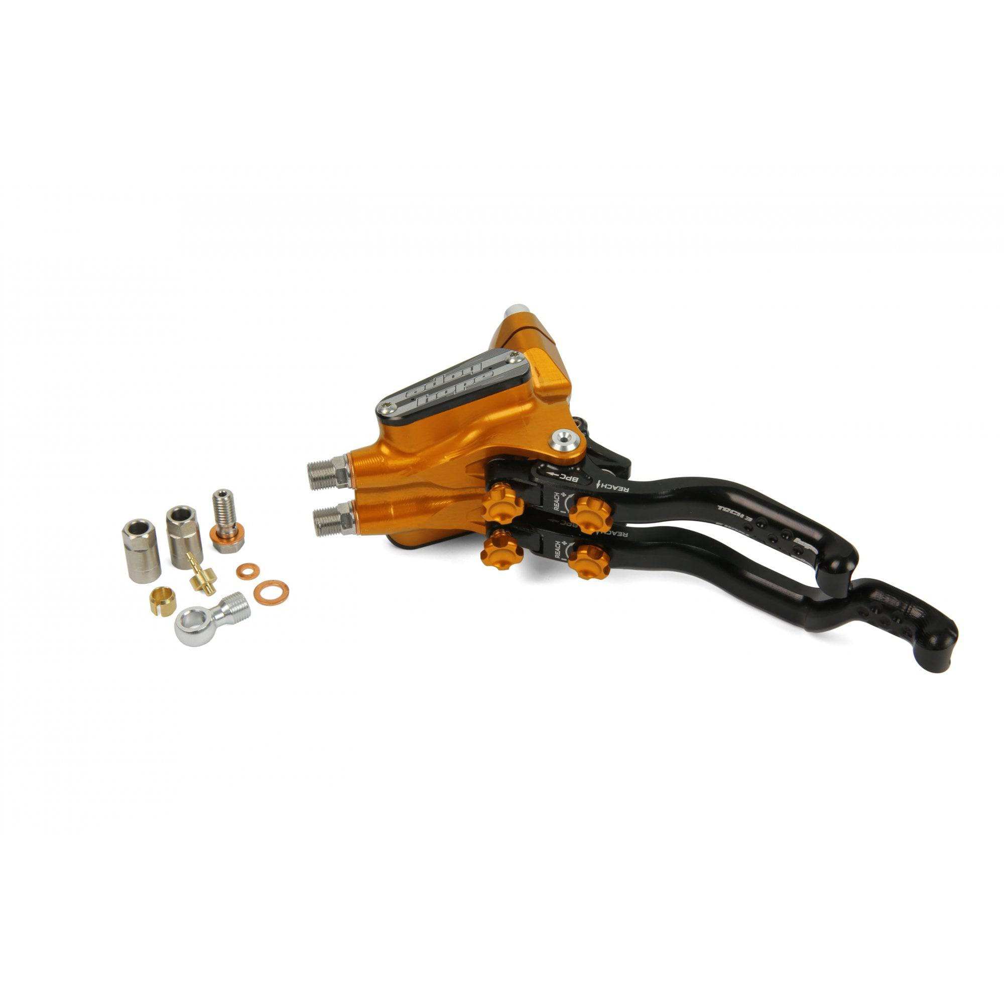 Hope Tech 3 Duo mastercylinder complete spare parts and accessories for bicycle braking systems, shown in the image.