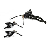 Hope Tech 3 X2 Duo brake components with adjustable levers, Shimano and SRAM compatibility, shown on a bike.