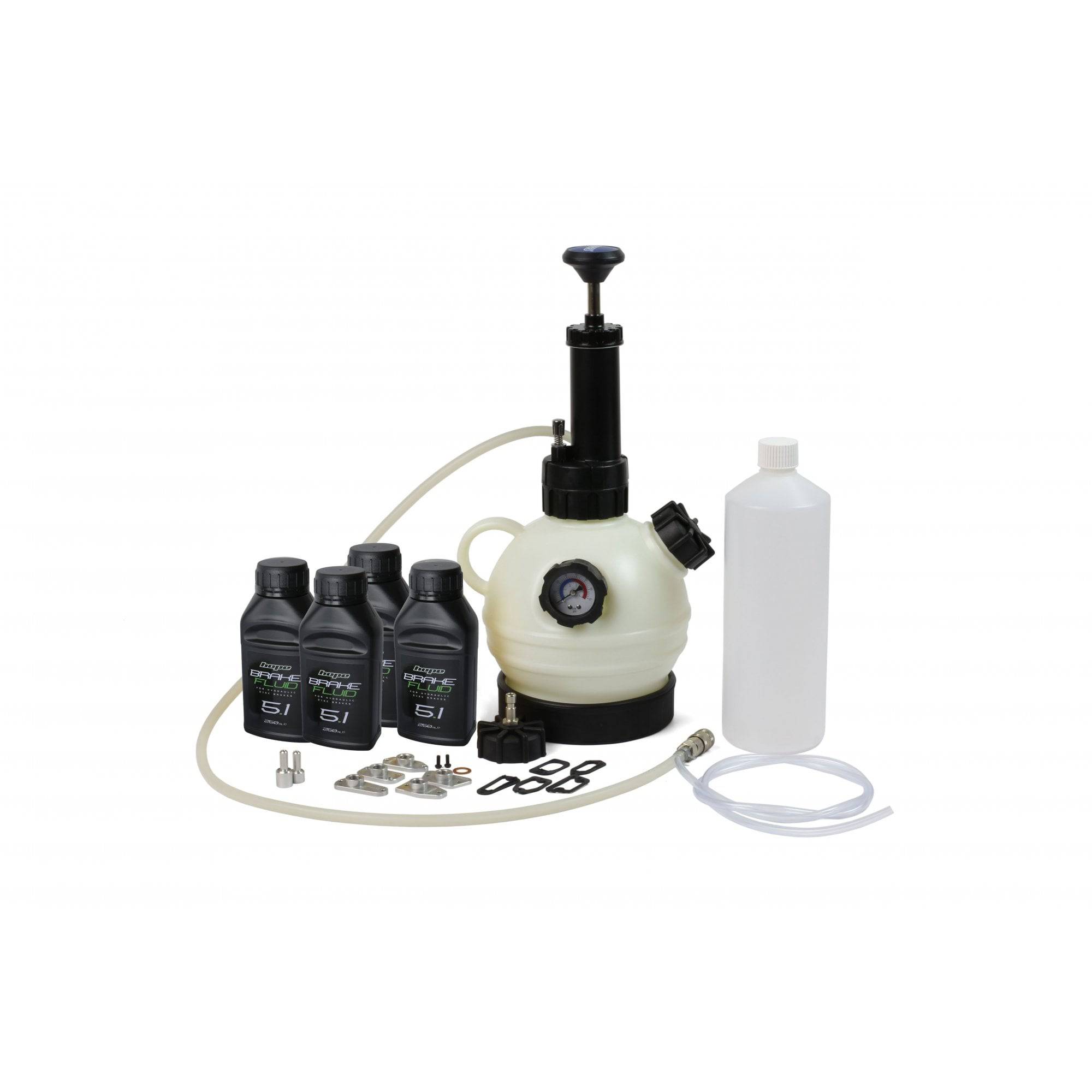 Hope Workshop Bleed Kit for hydraulic brake maintenance, includes syringes, hoses, and fittings for efficient brake fluid bleeding.