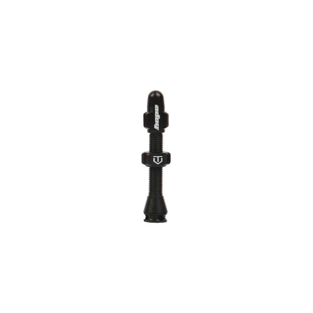 Hope tubeless valve with removable Presta core for tubeless wheels, component for bike wheel maintenance and repair.