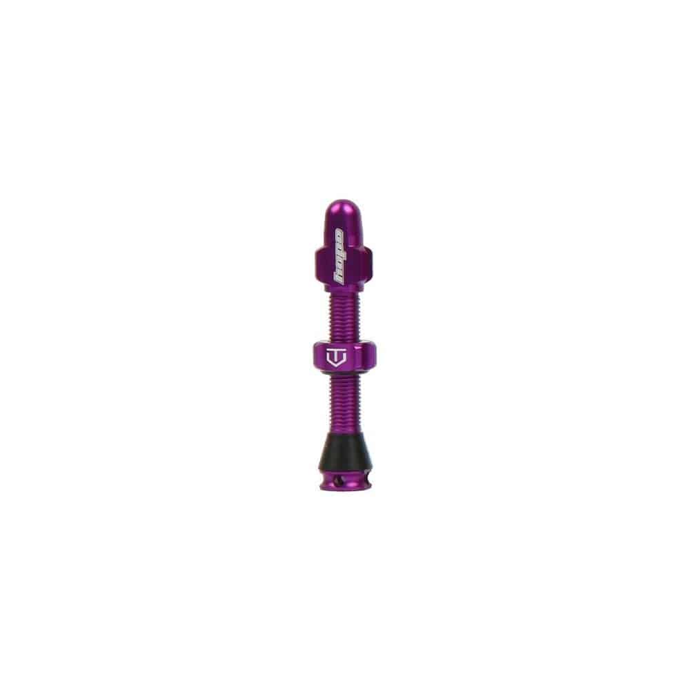 Hope tubeless valve with removable Presta core for tubeless bicycle wheels, component for secure valve installation.