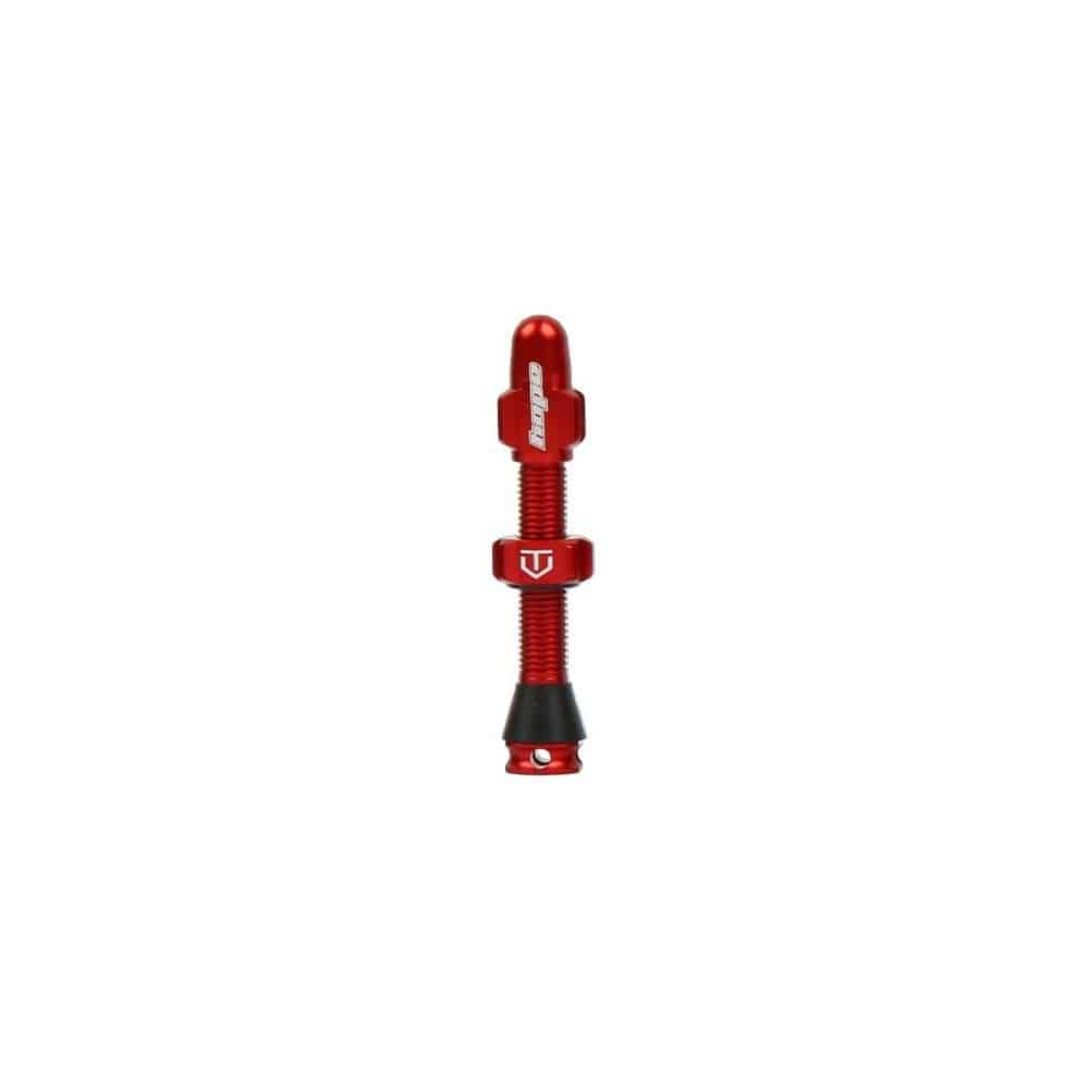 Hope tubeless valve with removable Presta core for tubeless bicycle wheels, component part for high-performance wheel setup.