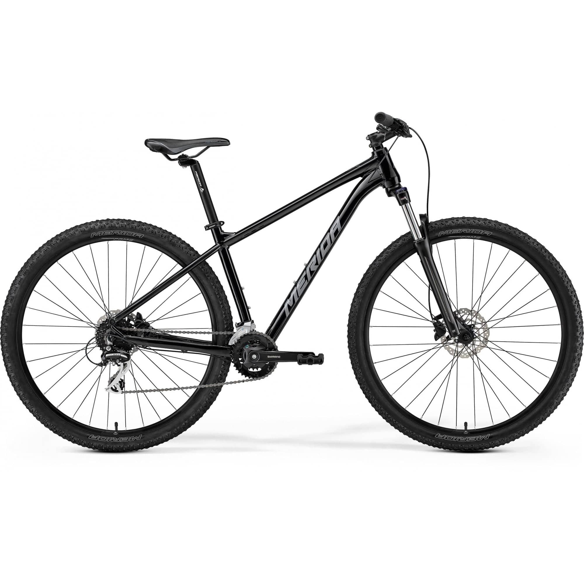 Merida Big Nine 20 SE aluminium hardtail mountain bike with Shimano Acera components, shown from the side view.