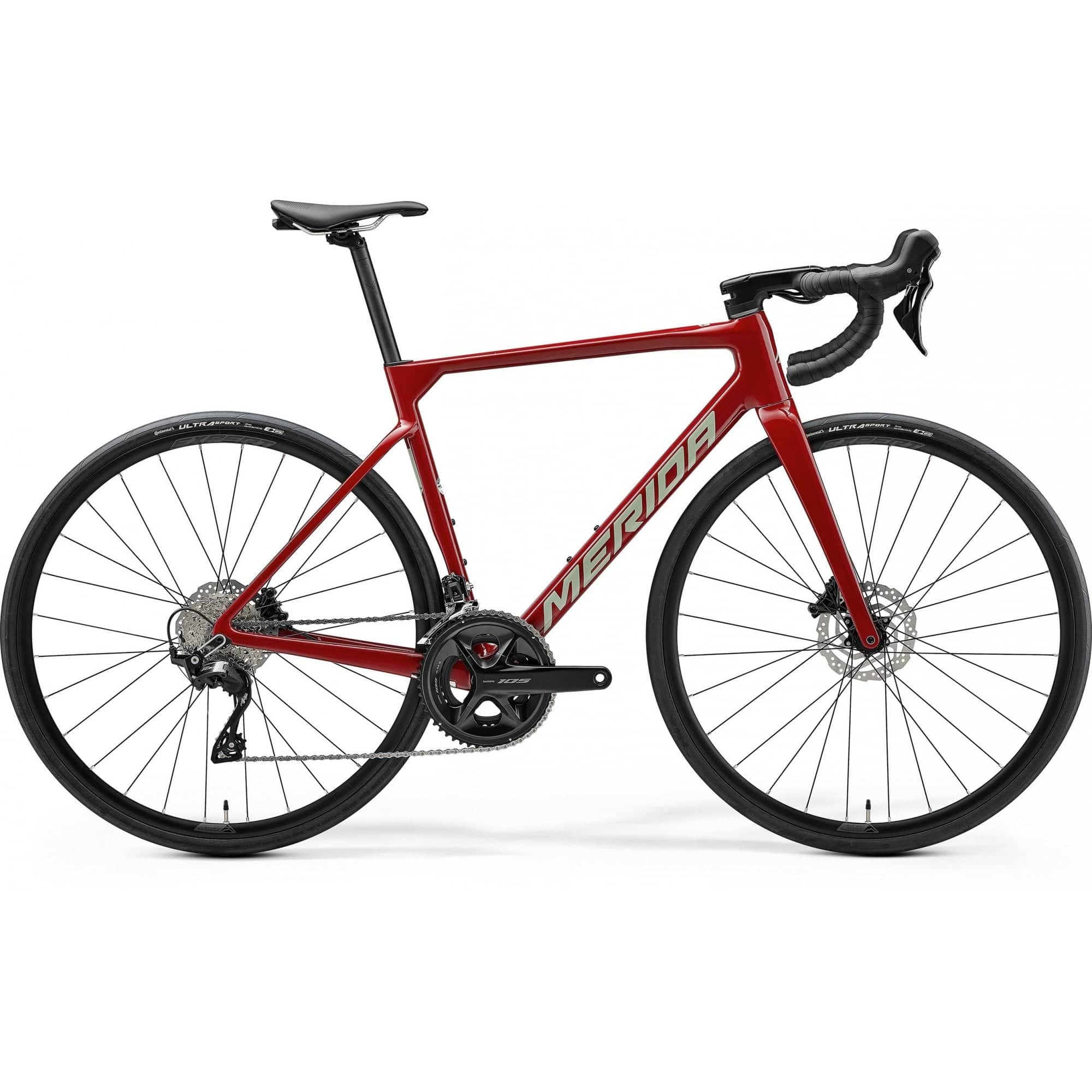 Merida Scultura 4000 road bike with Shimano 105 R7100 disc brakes, 700c wheels, sleek frame, and drop handlebars.