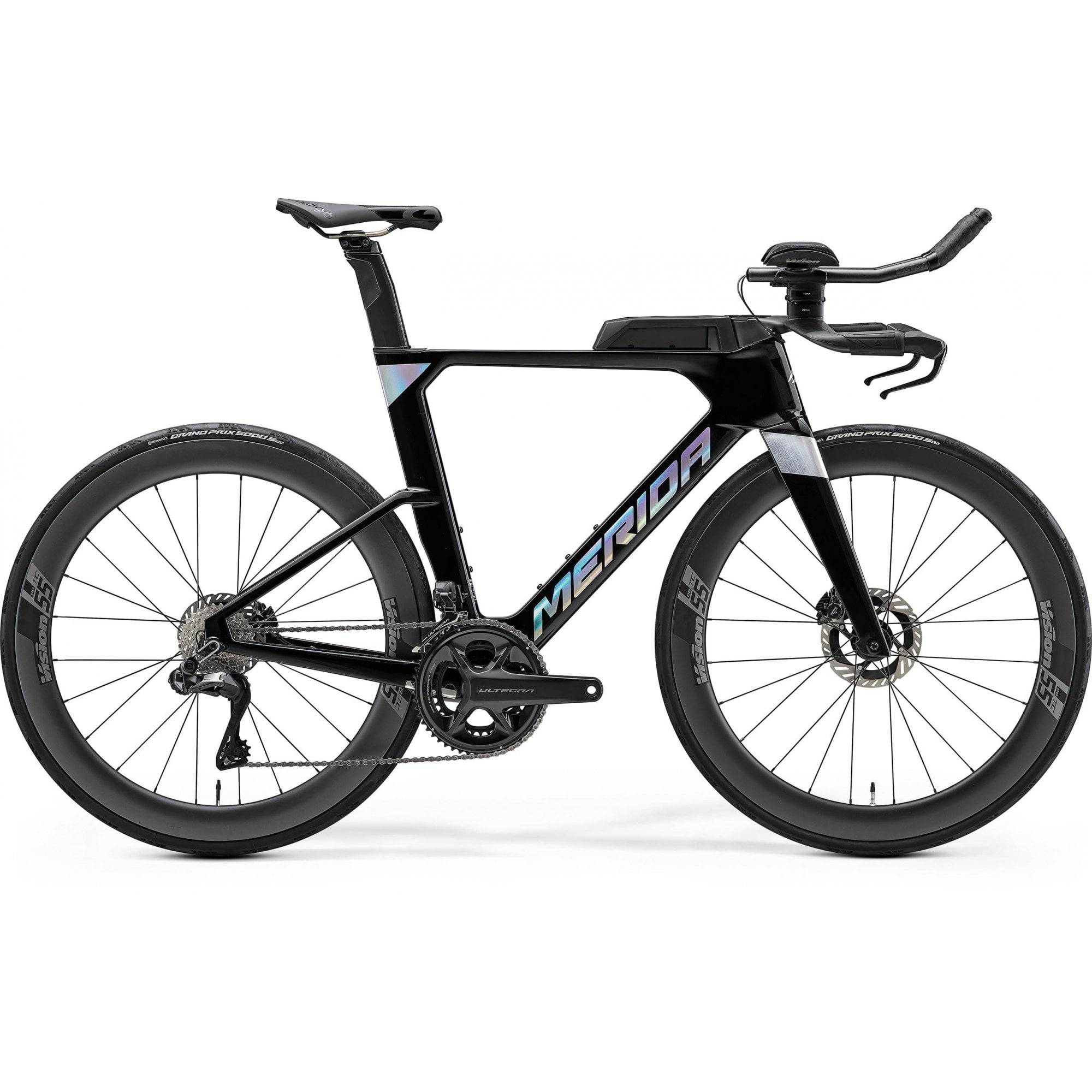 Merida Time Warp Tri Limited triathlon bike with Shimano Ultegra Di2 R8100 groupset and Vision Metron S-Bend cockpit, black and red design