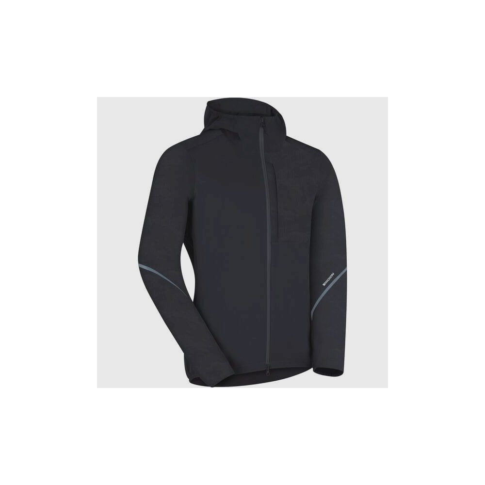 Madison Roam women's waterproof 2-layer jacket with packable hood and reflective details, suitable for outdoor weather.